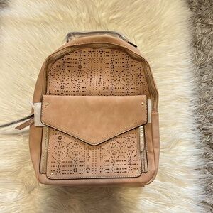 Stylish Tan Backpack with Laser Cut Design
